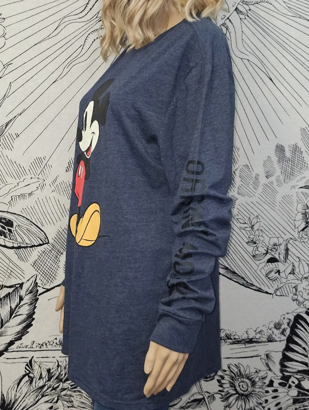 Disney Navy Long Sleeve Tee with Classic Mickey Mouse Graphic Large